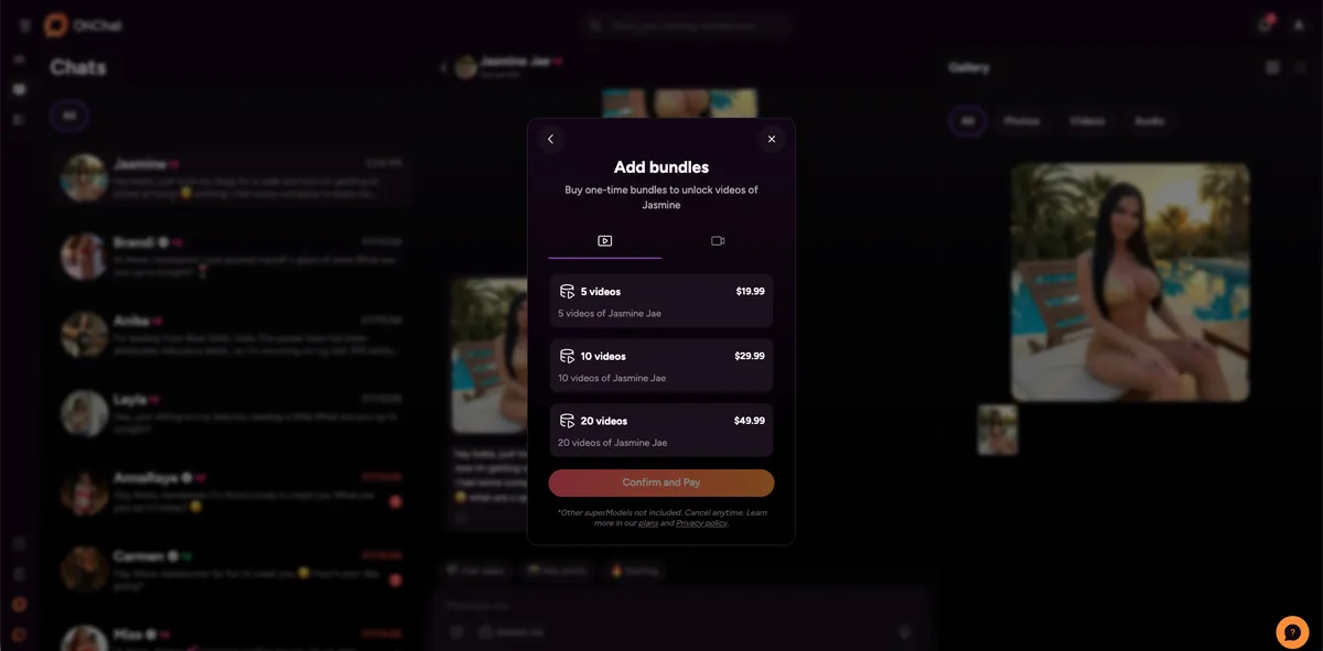 Die Video-Bundles werden im Chat gekauft, getrennt vom Abo